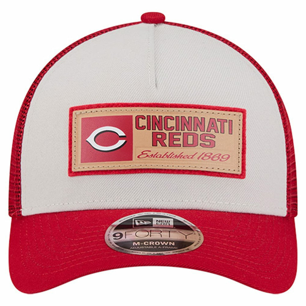 Cincinnati Reds Text A-Frame Trucker 9FORTY Hat Stone/Red | New Era