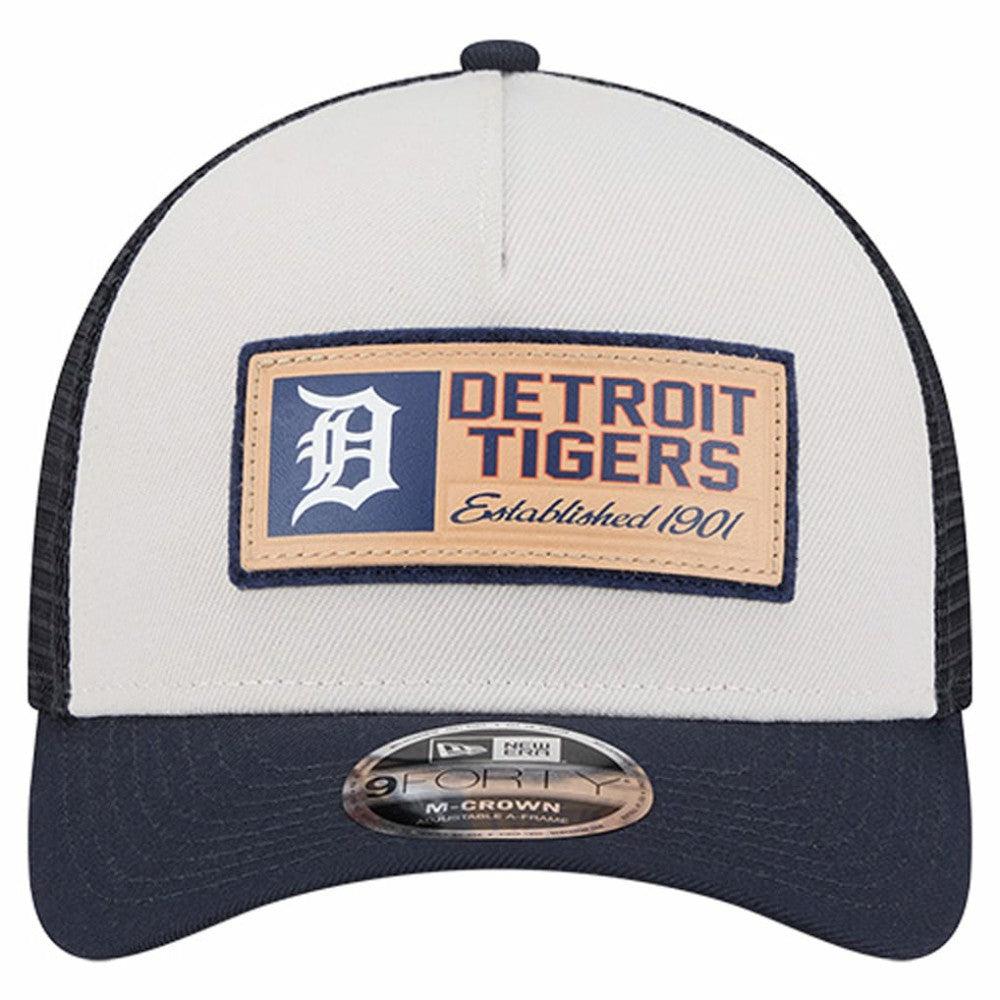 Detroit Tigers Text A-Frame Trucker 9FORTY Hat Stone/Navy | New Era