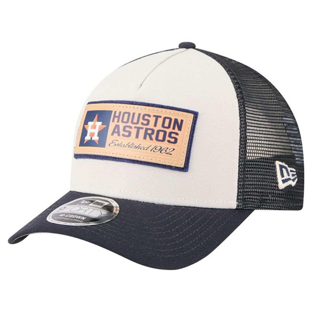 Houston Astros Text A-Frame Trucker 9FORTY Hat Stone/Navy | New Era