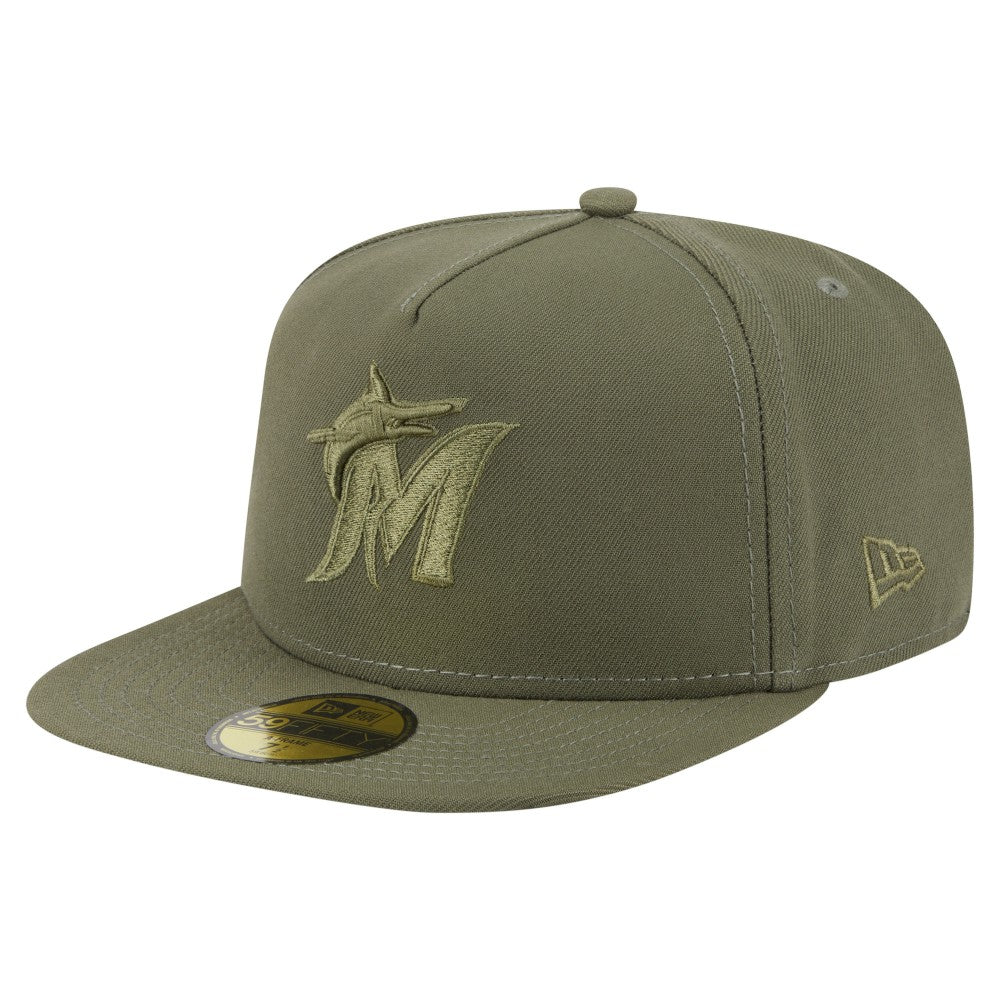 Miami Marlins Color Pack A-Frame 59FIFTY Fitted Hat Olive | New Era