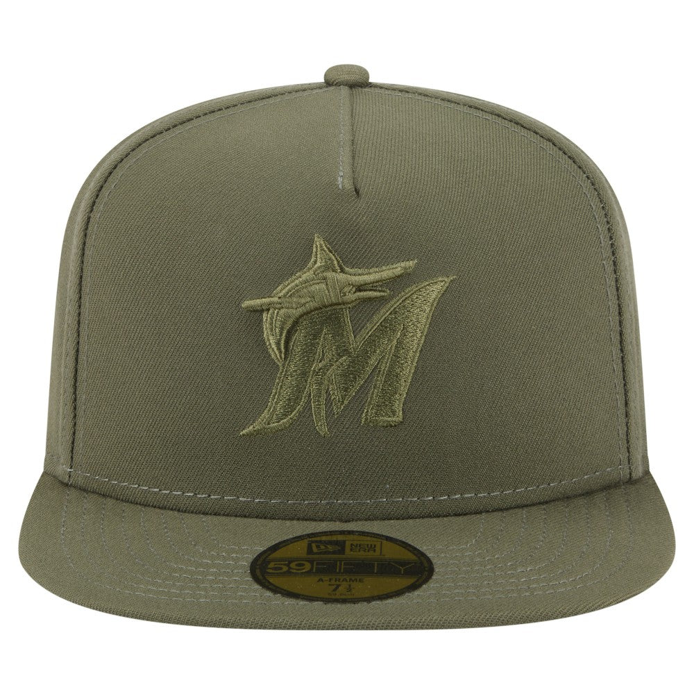 Miami Marlins Color Pack A-Frame 59FIFTY Fitted Hat Olive | New Era