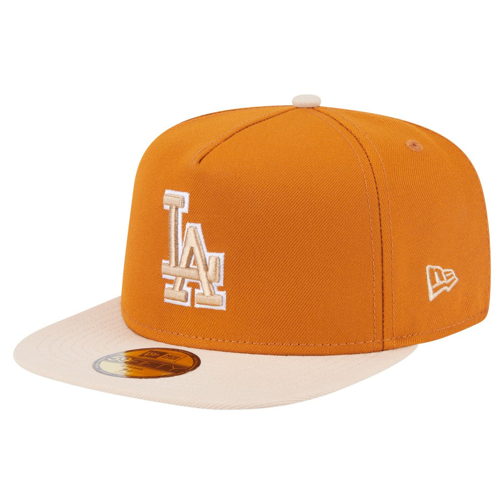 Los Angeles Dodgers Two-Tone Color Pack A-Frame 59FIFTY Fitted Hat Orange/Light Beige | New Era