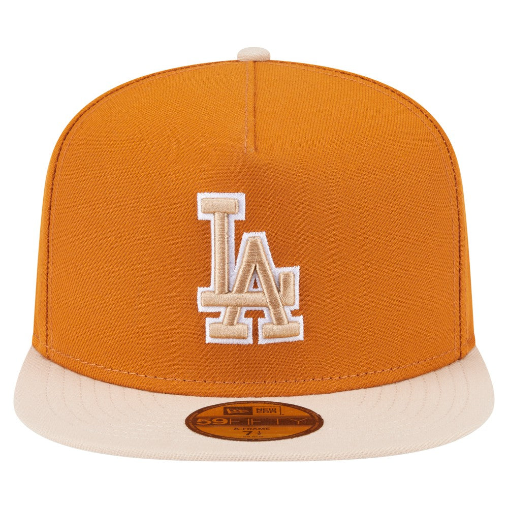 Los Angeles Dodgers Two-Tone Color Pack A-Frame 59FIFTY Fitted Hat Orange/Light Beige | New Era