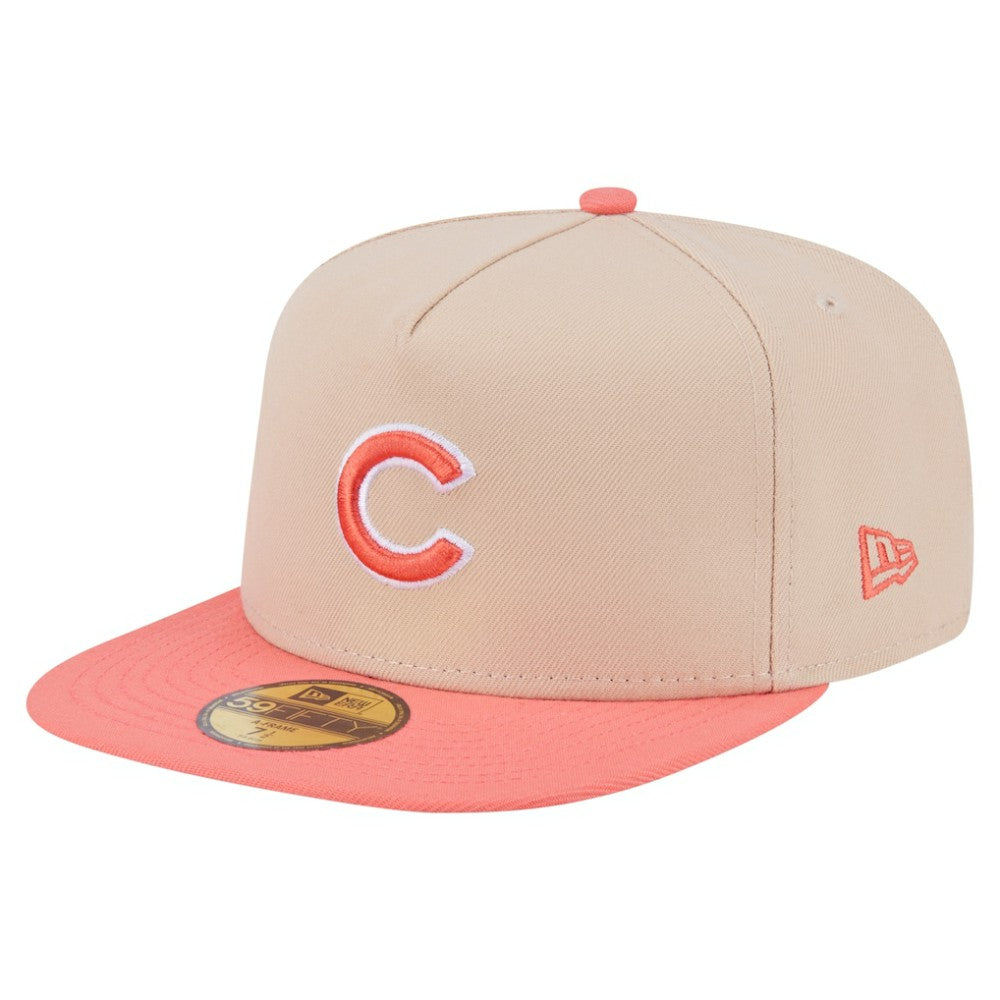 Chicago Cubs Two-Tone Color Pack A-Frame 59FIFTY Fitted Hat Light Beige/Coral | New Era