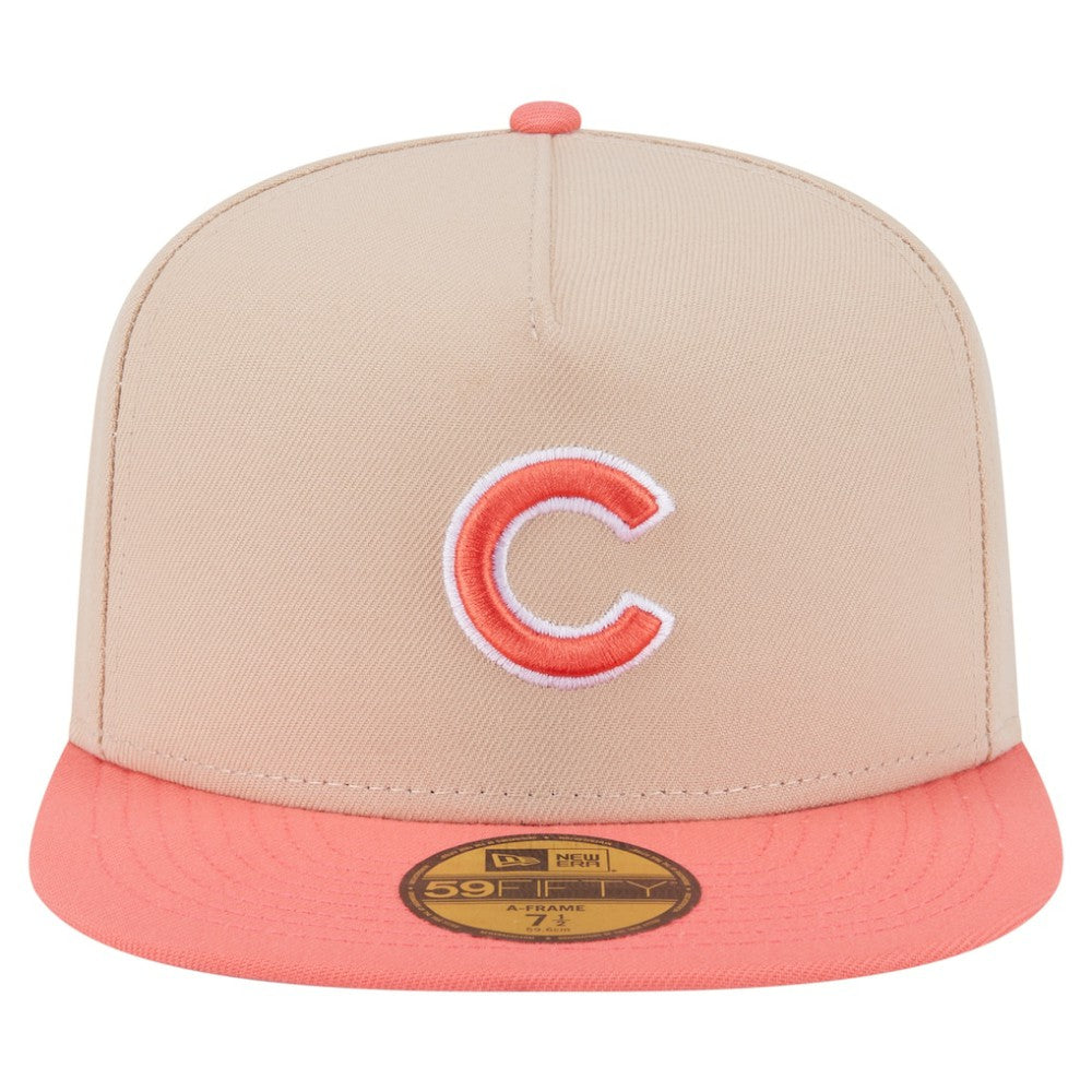 Chicago Cubs Two-Tone Color Pack A-Frame 59FIFTY Fitted Hat Light Beige/Coral | New Era