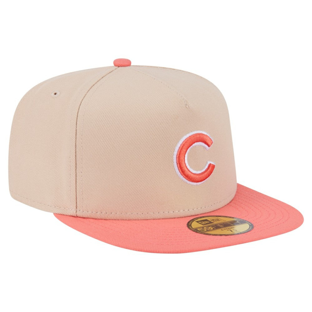 Chicago Cubs Two-Tone Color Pack A-Frame 59FIFTY Fitted Hat Light Beige/Coral | New Era