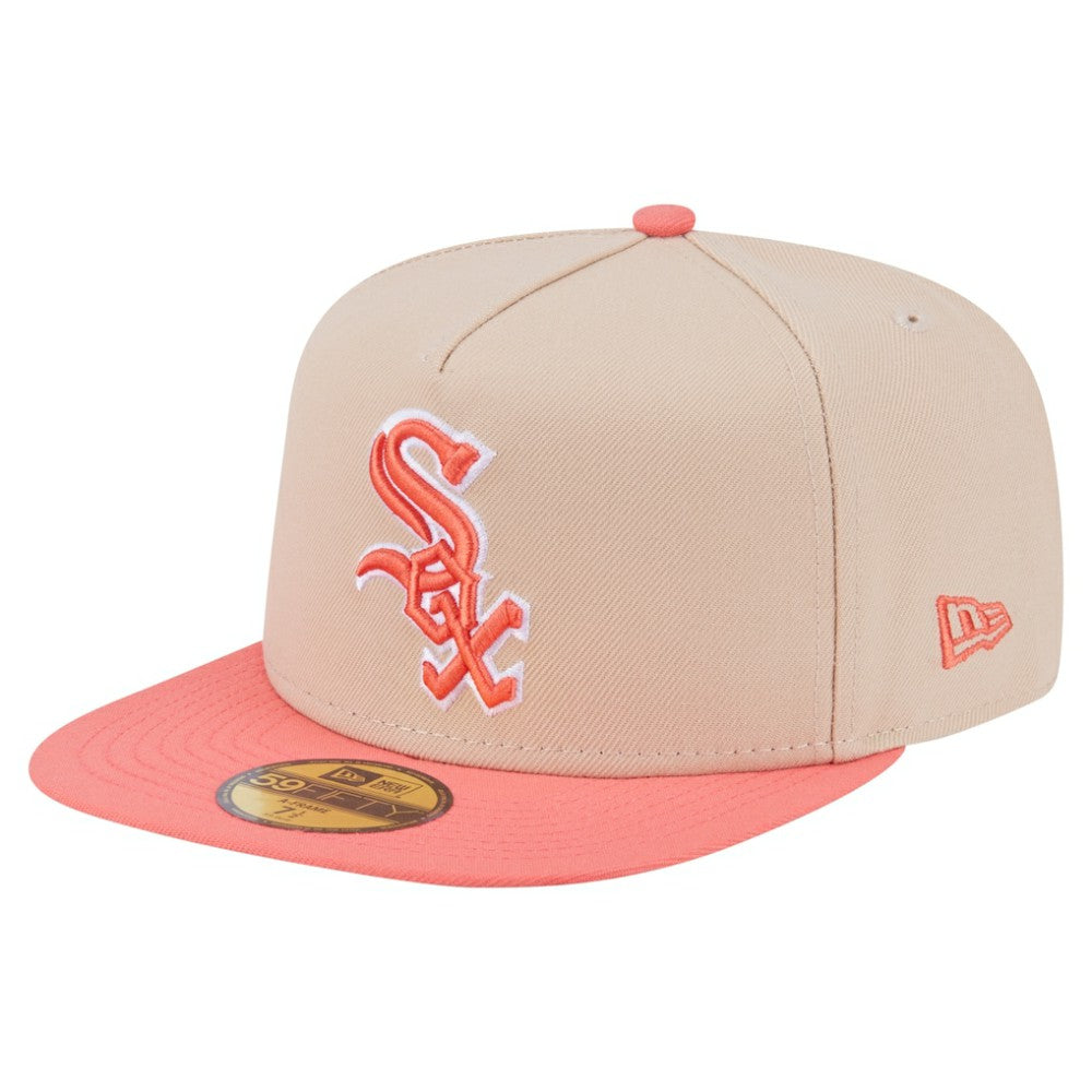 Chicago White Sox Two-Tone Color Pack A-Frame 59FIFTY Fitted Hat Light Beige/Coral | New Era