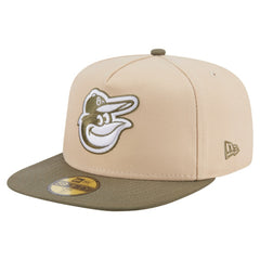 Baltimore Orioles Two-Tone Color Pack A-Frame 59FIFTY Fitted Hat Light Beige/Olive | New Era