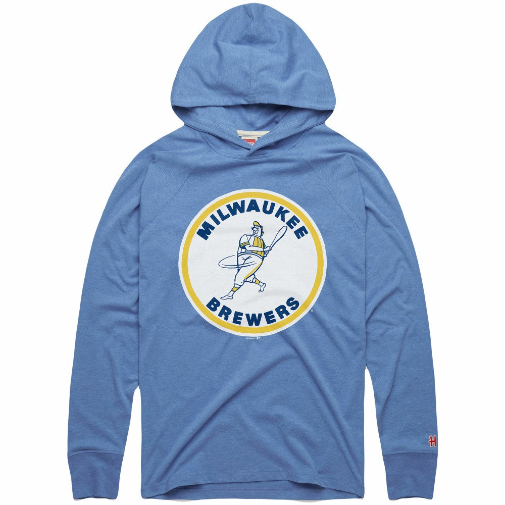 Milwaukee Brewers Homage Lightweight Raglan Tri-Blend Pullover Hoodie Powder Blue