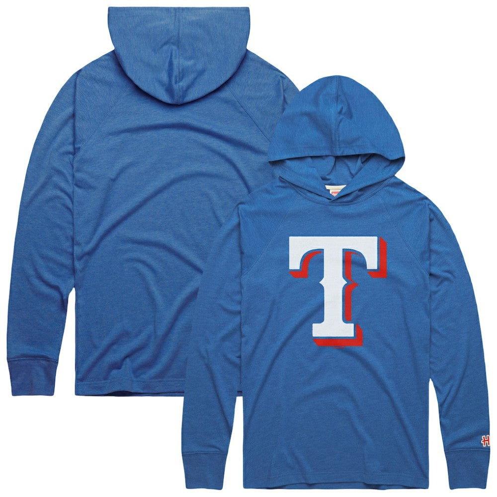 Texas Rangers Homage Lightweight Raglan Tri-Blend Pullover Hoodie Light Blue