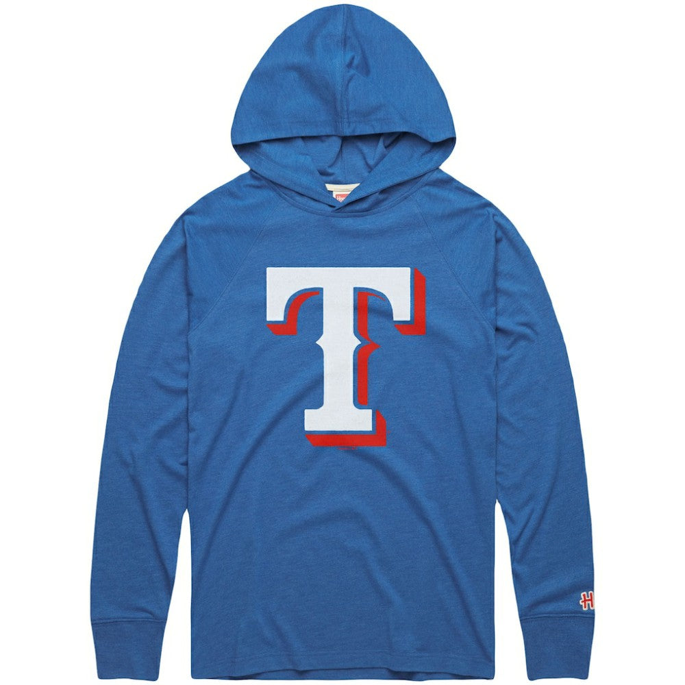 Texas Rangers Homage Lightweight Raglan Tri-Blend Pullover Hoodie Light Blue