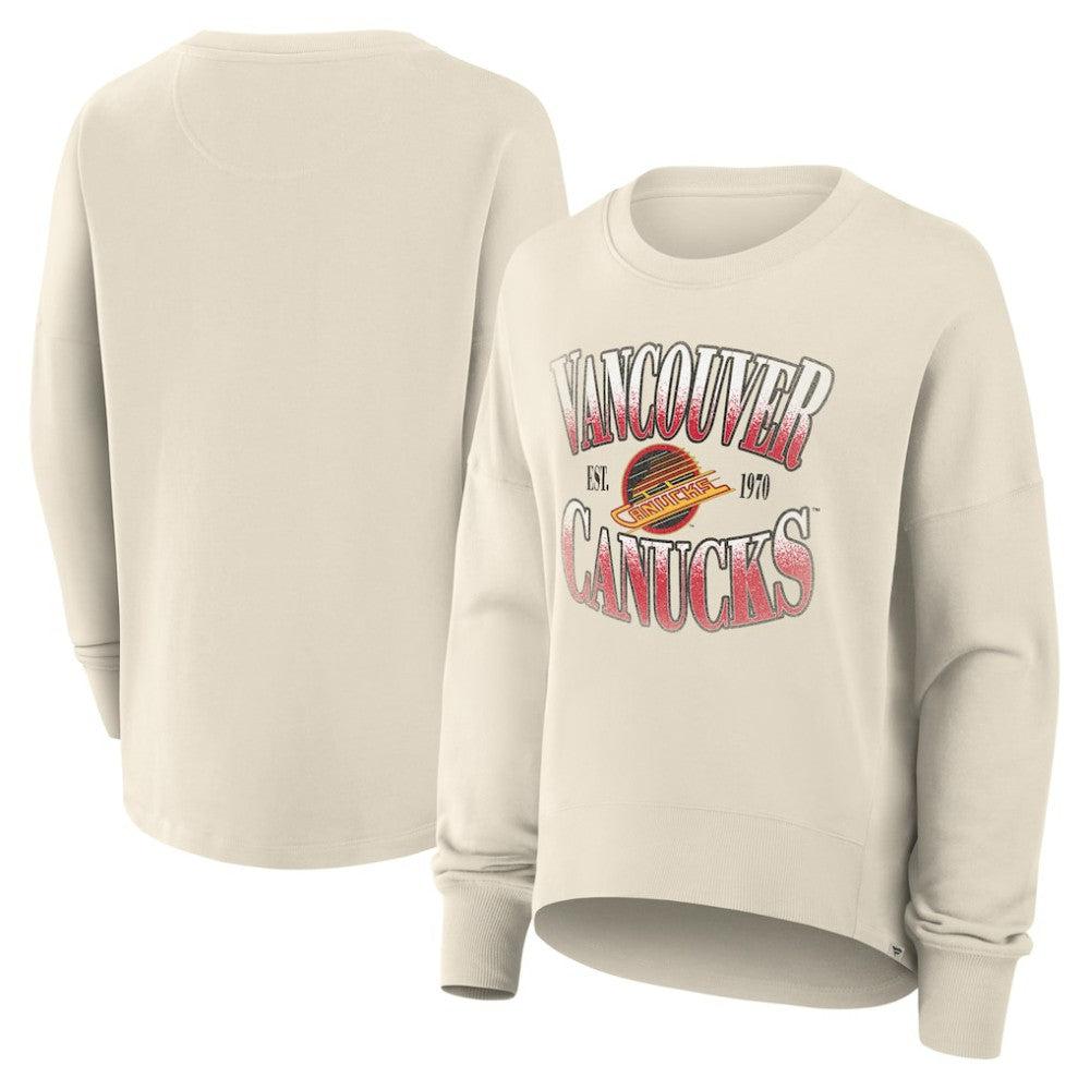 Vancouver Canucks Fanatics Women's Oversized Vintage Slice Pullover Sweatshirt Cream