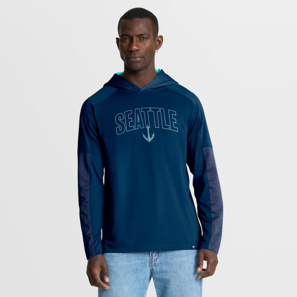 Seattle Kraken Fanatics Penalty Shot Long Sleeve Hoodie T-Shirt Deep Sea Blue