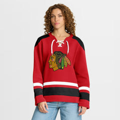 Chicago Blackhawks Fanatics Women's Icing Long Sleeve Lace Up Sweatshirt Athletic Red
