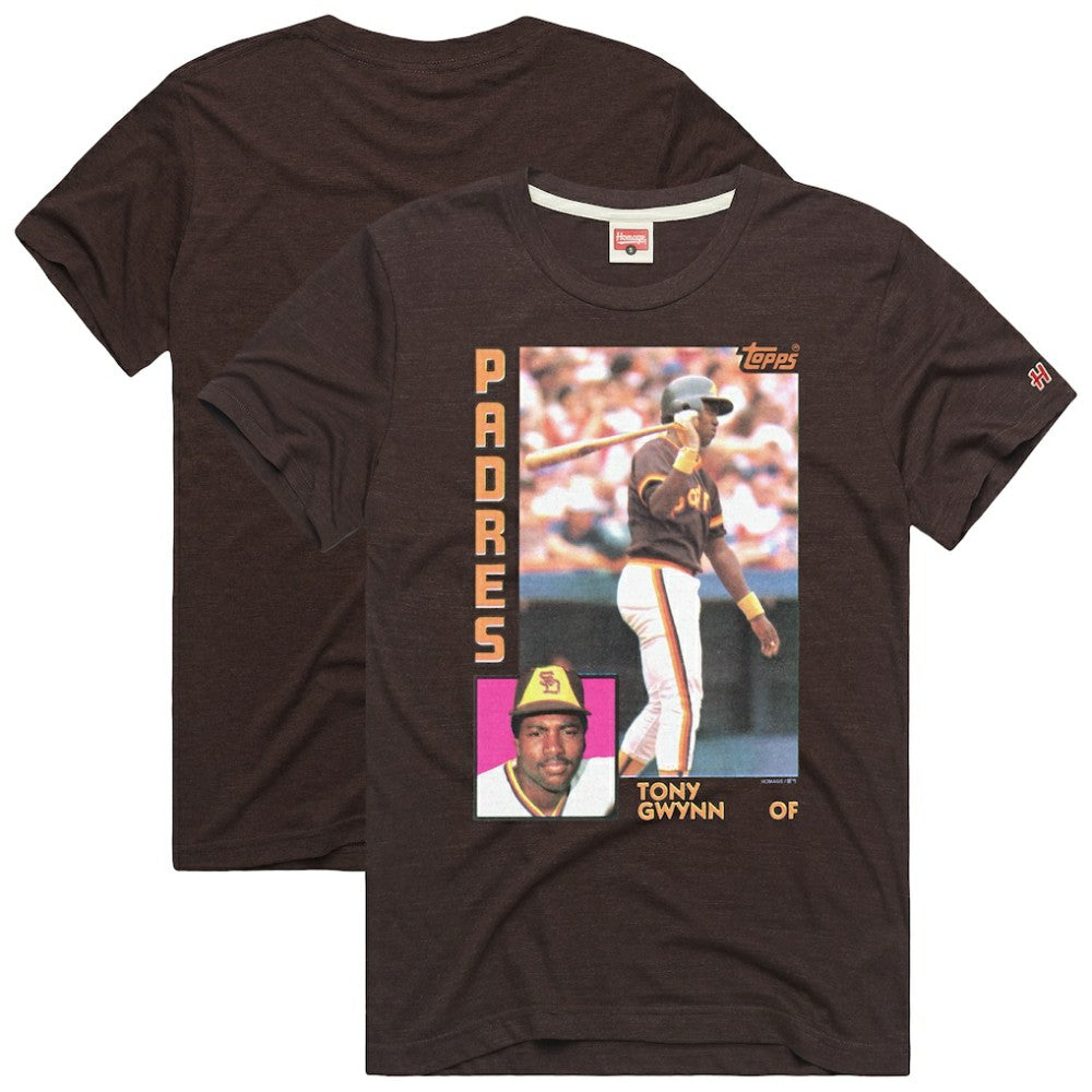 Tony Gwynn San Diego Padres Homage 1984 Topps Baseball Card Player T-Shirt Brown