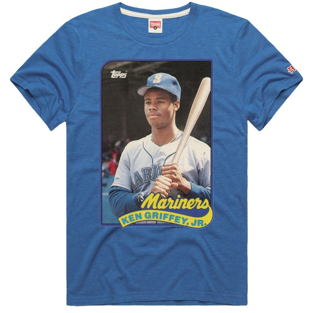 Ken Griffey Jr. Seattle Mariners Homage 1989 Topps Baseball Card Player T-Shirt Royal