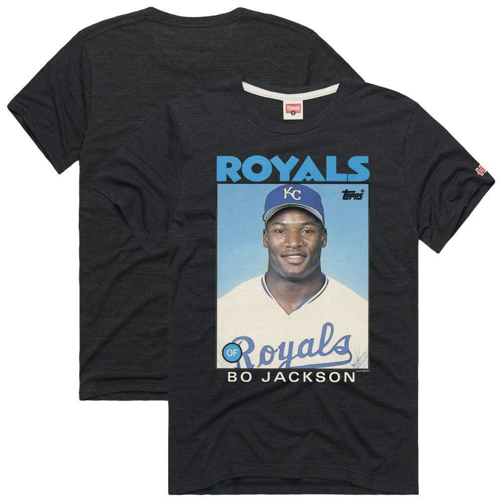 Bo Jackson Kansas City Royals Homage 1986 Topps Baseball Card Player T-Shirt Charcoal