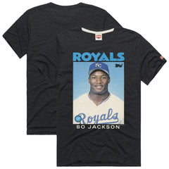 Bo Jackson Kansas City Royals Homage 1986 Topps Baseball Card Player T-Shirt Charcoal