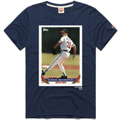 Greg Maddux Atlanta Braves Homage 1993 Topps Baseball Card Player T-Shirt Navy