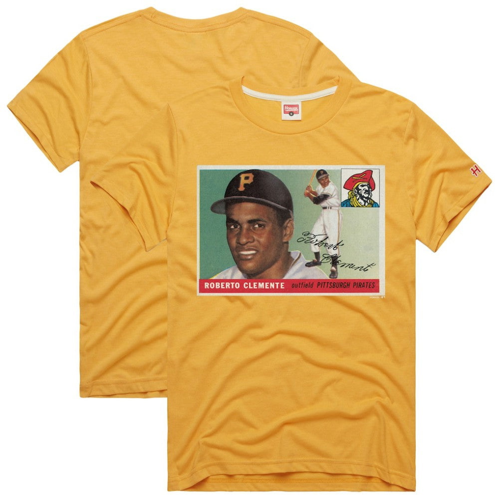 Roberto Clemente Pittsburgh Pirates Homage 1955 Topps Baseball Card Player Tri-Blend T-Shirt Gold