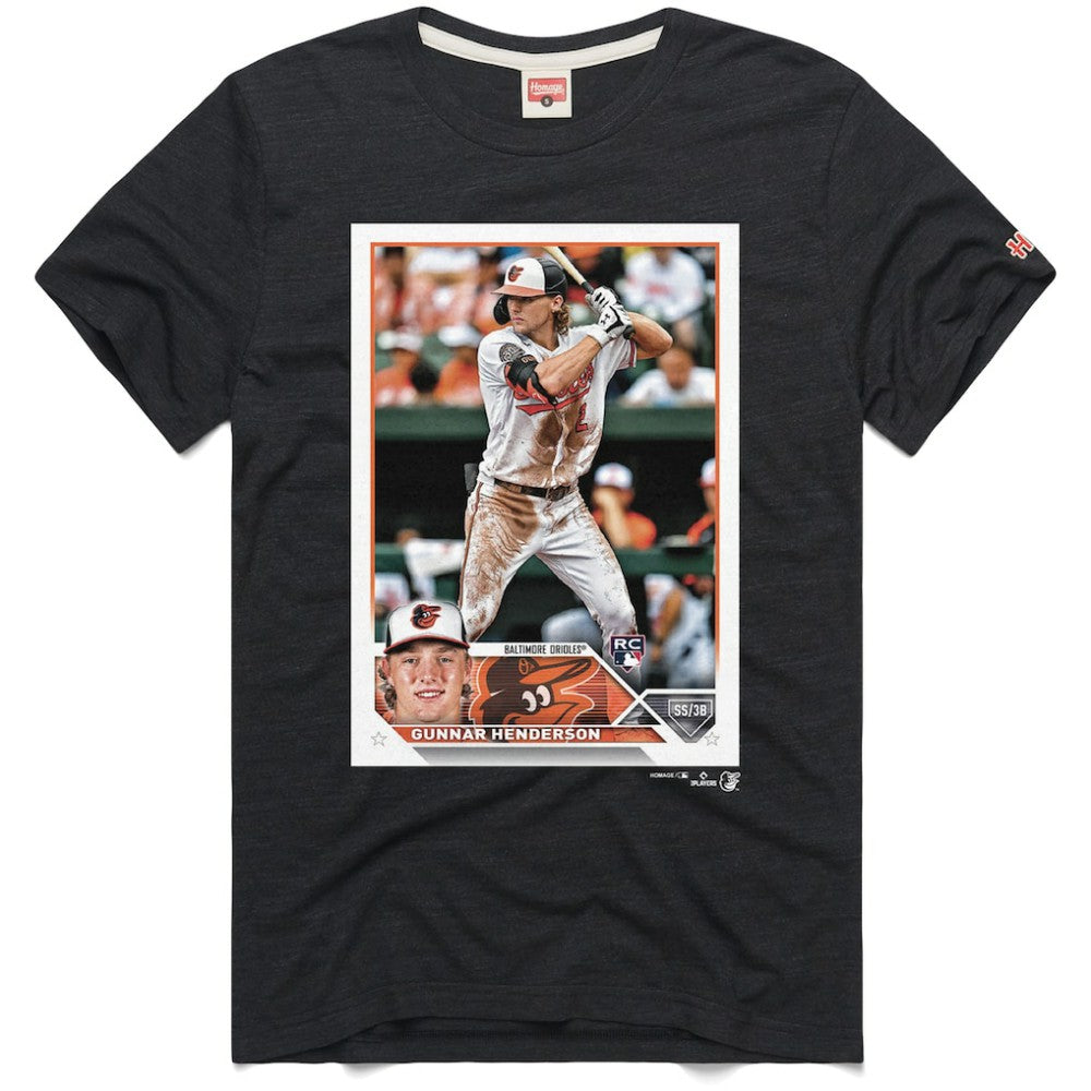 Gunnar Henderson Baltimore Orioles Homage 2023 Topps Baseball Card Player T-Shirt Charcoal