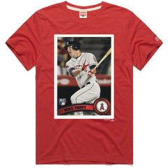 Mike Trout Los Angeles Angels Homage 2011 Topps Baseball Card Player T-Shirt Red