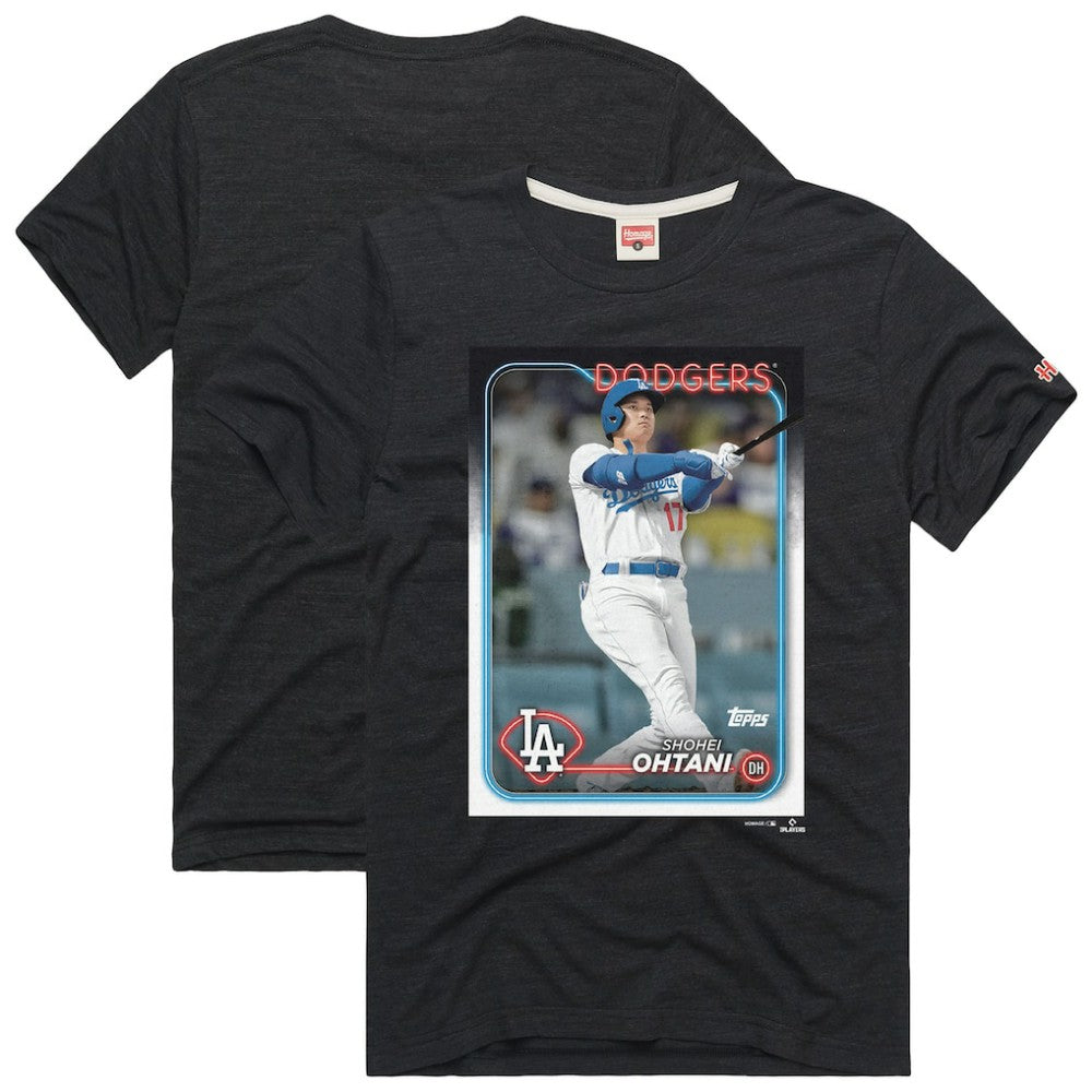 Shohei Ohtani Los Angeles Dodgers Homage 2024 Topps Baseball Card Player T-Shirt Charcoal