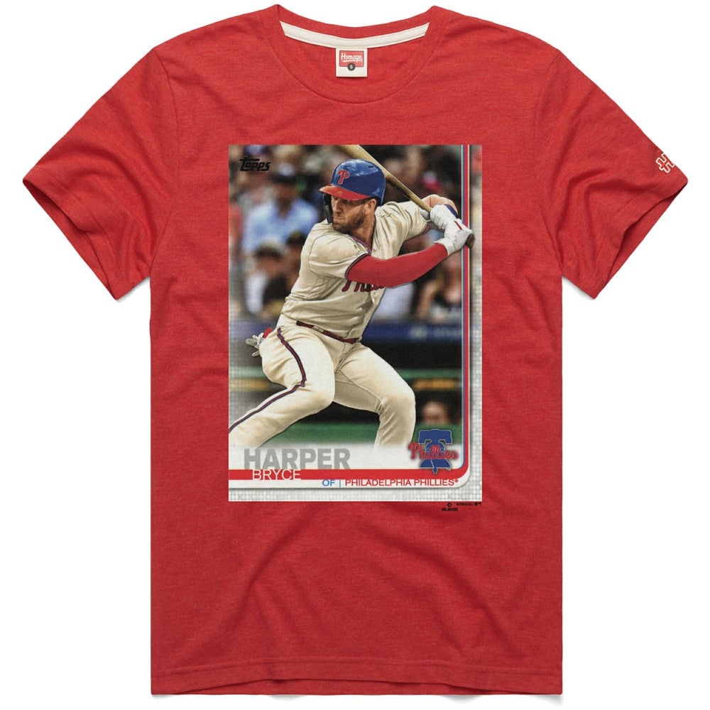 Bryce Harper Philadelphia Phillies Homage 2019 Topps Baseball Card Player T-Shirt Red