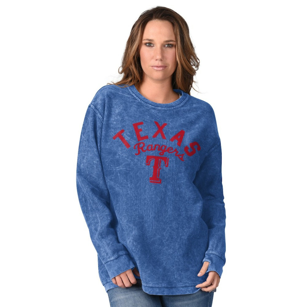 Texas Rangers G-III 4Her by Carl Banks Women's Comfy Cord Pullover Sweatshirt Royal