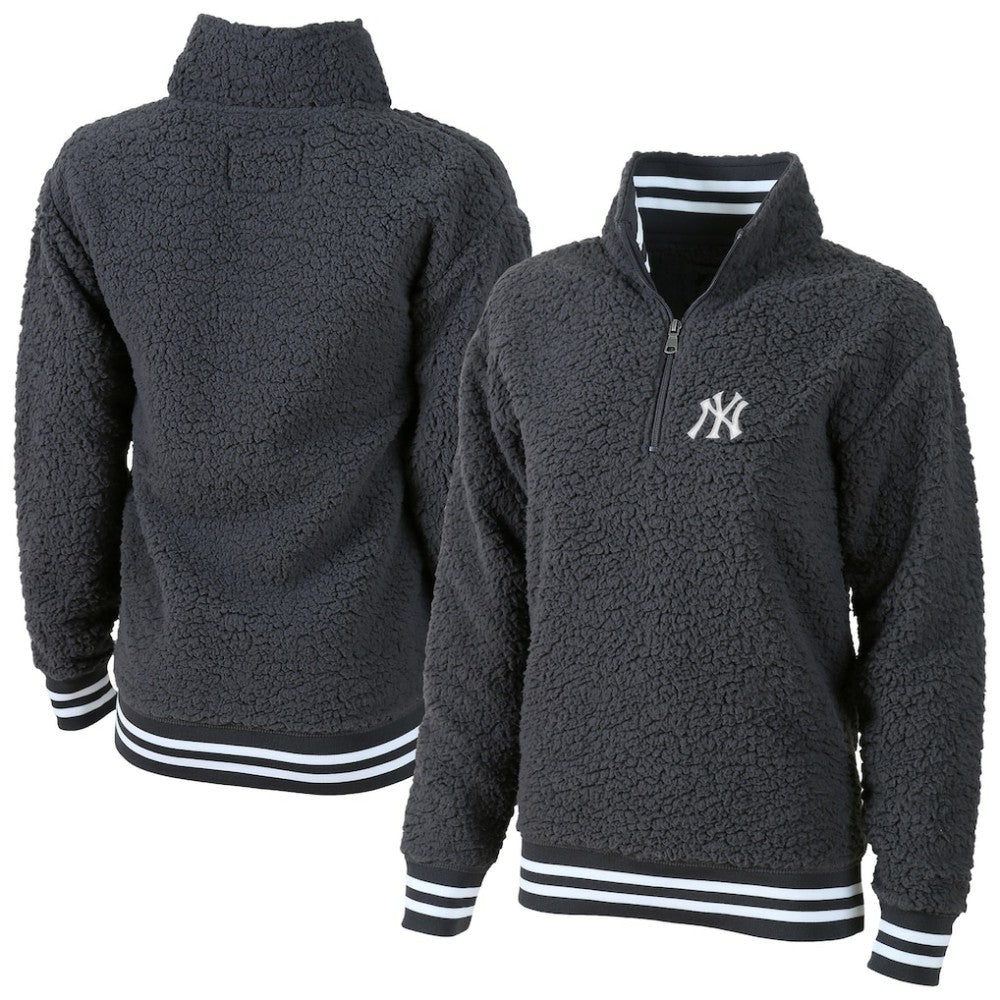 New York Yankees G-III 4Her by Carl Banks Women's Play Action Sherpa Fleece Quarter-Zip Jacket Gray