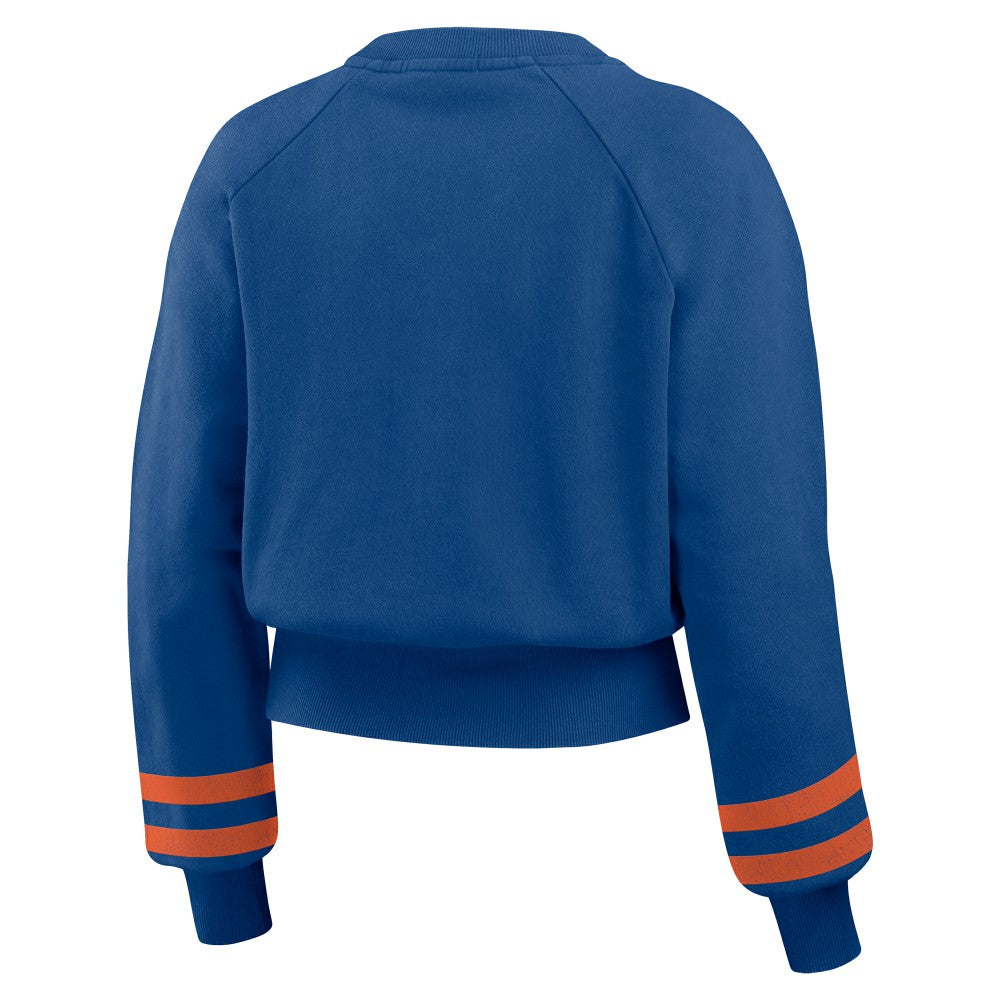 New York Mets WEAR by Erin Andrews Women's Vintage Washed Cropped Pullover Sweatshirt Royal