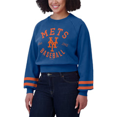 New York Mets WEAR by Erin Andrews Women's Vintage Washed Cropped Pullover Sweatshirt Royal