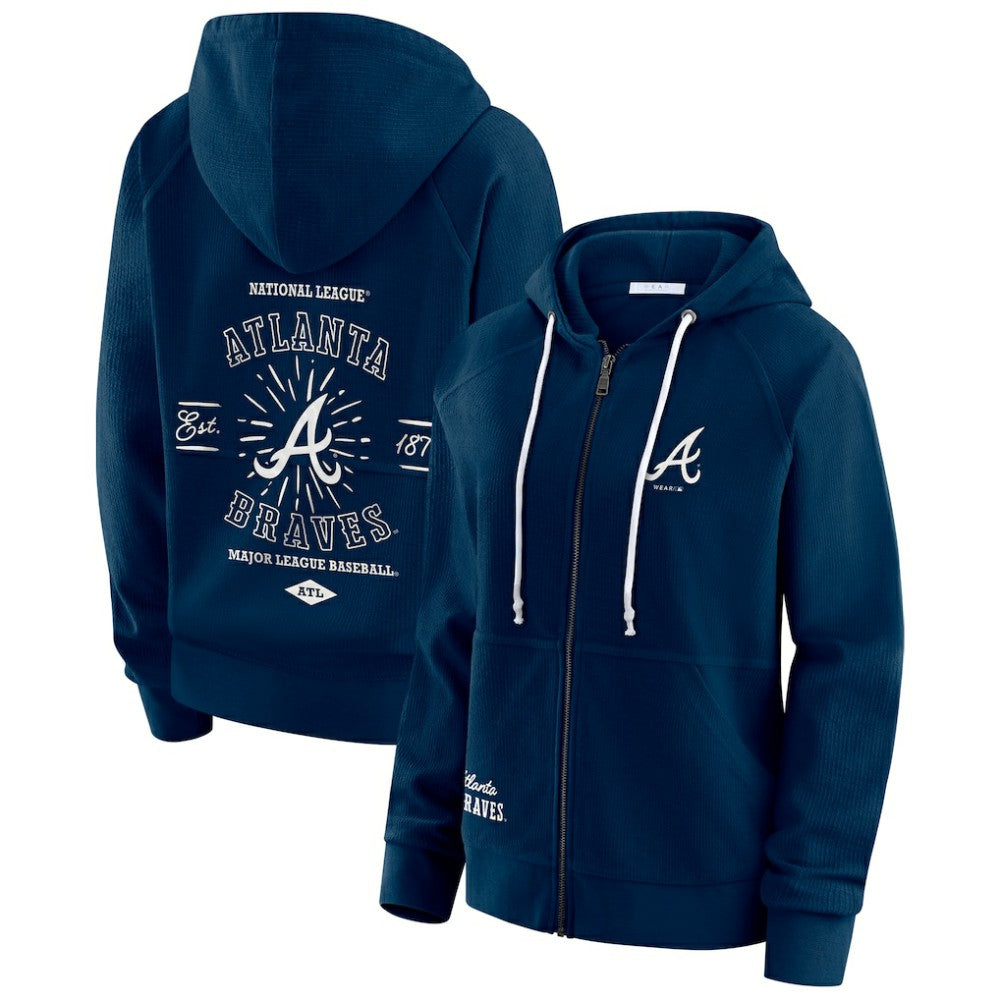 Atlanta Braves WEAR by Erin Andrews Women's Vintage Full-Zip Raglan Hoodie Navy