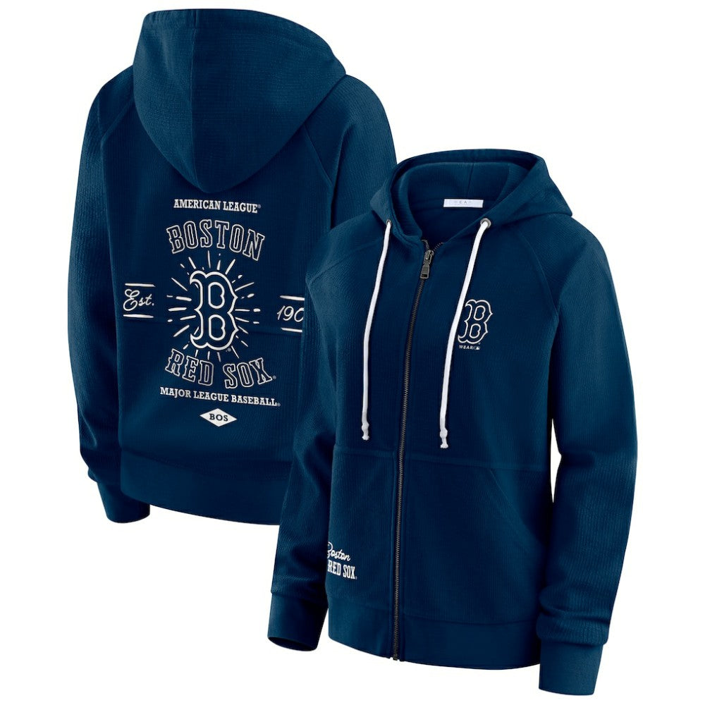 Boston Red Sox WEAR by Erin Andrews Women's Vintage Full-Zip Raglan Hoodie Navy