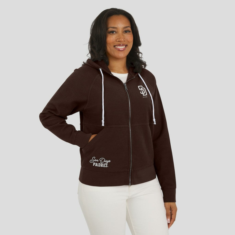 San Diego Padres WEAR by Erin Andrews Women's Vintage Full-Zip Raglan Hoodie Brown