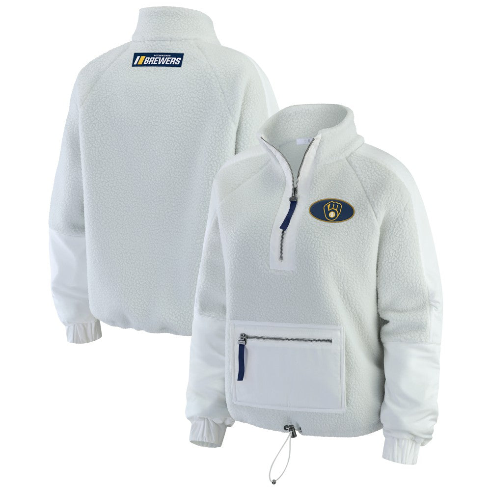 Milwaukee Brewers WEAR by Erin Andrews Women's Polar Fleece Quarter-Zip Jacket Gray