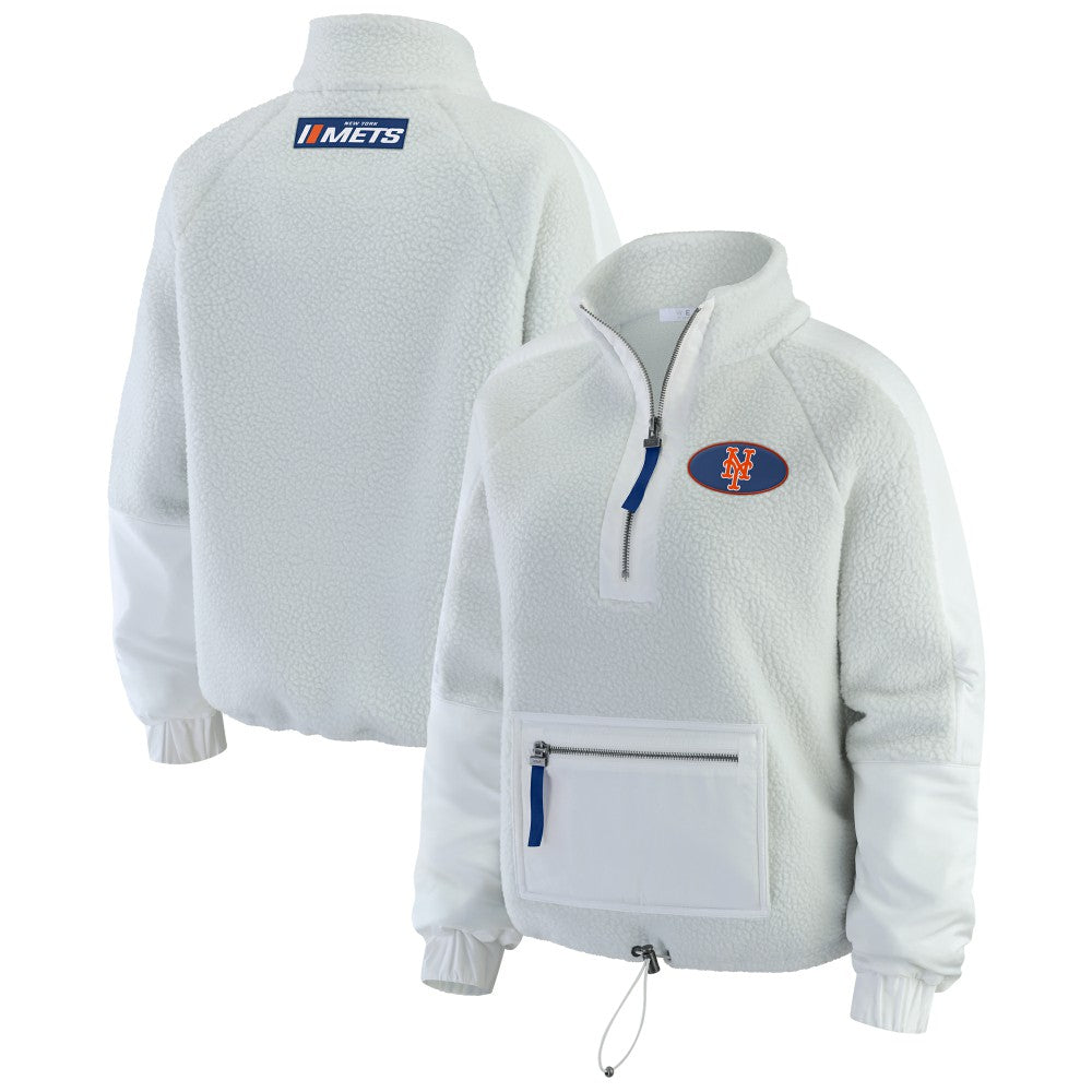 New York Mets WEAR by Erin Andrews Women's Polar Fleece Quarter-Zip Jacket Gray