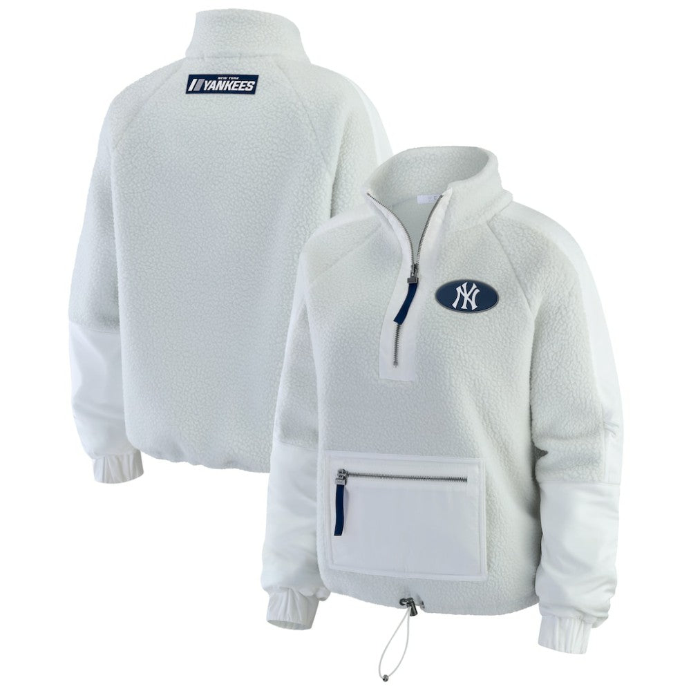 New York Yankees WEAR by Erin Andrews Women's Polar Fleece Quarter-Zip Jacket Gray