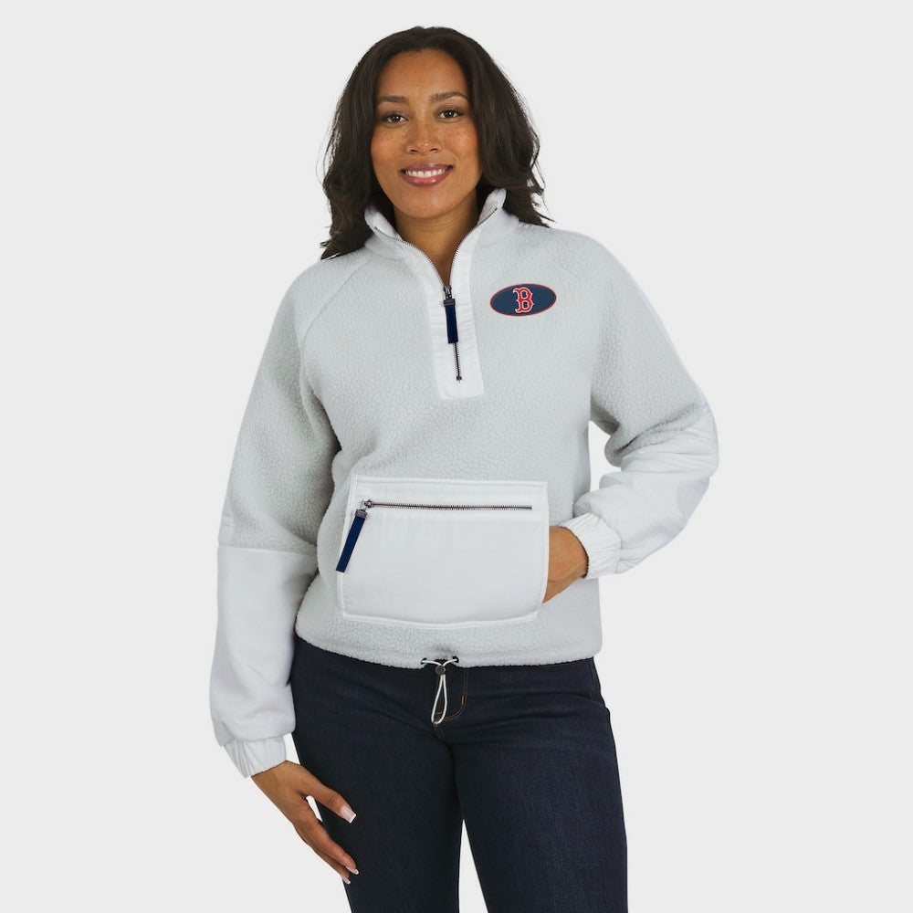 Boston Red Sox WEAR by Erin Andrews Women's Polar Fleece Quarter-Zip Jacket Gray