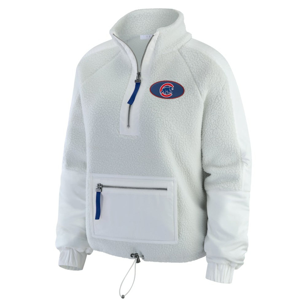 Chicago Cubs WEAR by Erin Andrews Women's Polar Fleece Quarter-Zip Jacket Gray