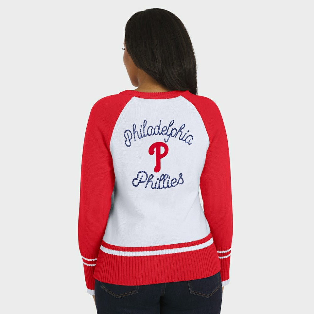 Philadelphia Phillies WEAR by Erin Andrews Women's Colorblock Raglan Sweater White