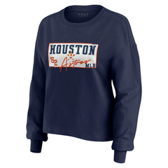 Houston Astros WEAR by Erin Andrews Women's Heavy Rugby Jersey Cropped Long Sleeve T-Shirt & Shorts Lounge Set Navy