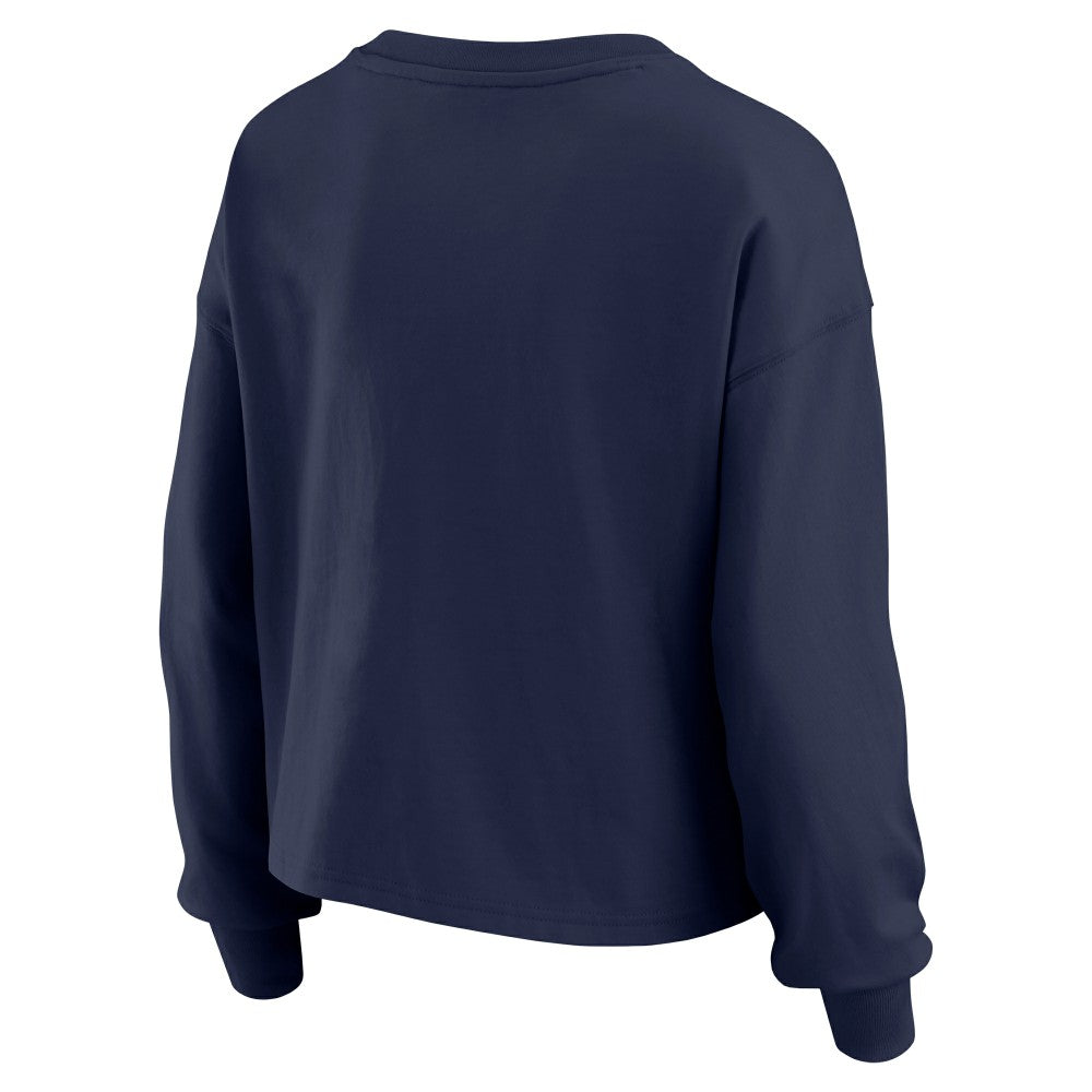 Houston Astros WEAR by Erin Andrews Women's Heavy Rugby Jersey Cropped Long Sleeve T-Shirt & Shorts Lounge Set Navy