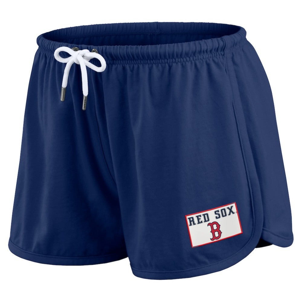 Boston Red Sox WEAR by Erin Andrews Women's Heavy Rugby Jersey Cropped Long Sleeve T-Shirt & Shorts Lounge Set Navy