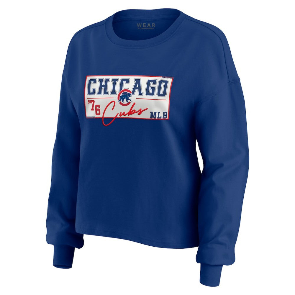 Chicago Cubs WEAR by Erin Andrews Women's Heavy Rugby Jersey Cropped Long Sleeve T-Shirt & Shorts Lounge Set Royal