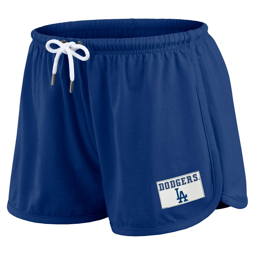 Los Angeles Dodgers WEAR by Erin Andrews Women's Heavy Rugby Jersey Cropped Long Sleeve T-Shirt & Shorts Lounge Set Royal