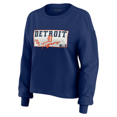 Detroit Tigers WEAR by Erin Andrews Women's Heavy Rugby Jersey Cropped Long Sleeve T-Shirt & Shorts Lounge Set Navy