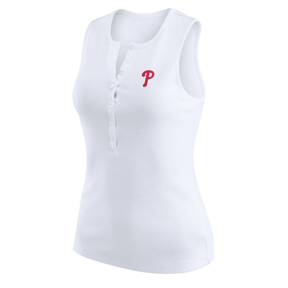 Philadelphia Phillies WEAR by Erin Andrews Women's Rib-Knit Henley Tank Top White