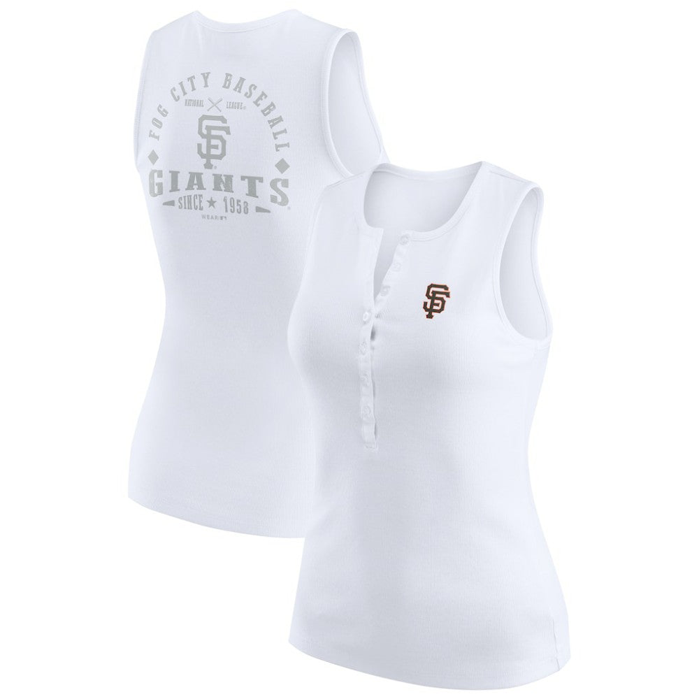 San Francisco Giants WEAR by Erin Andrews Women's Rib-Knit Henley Tank Top White