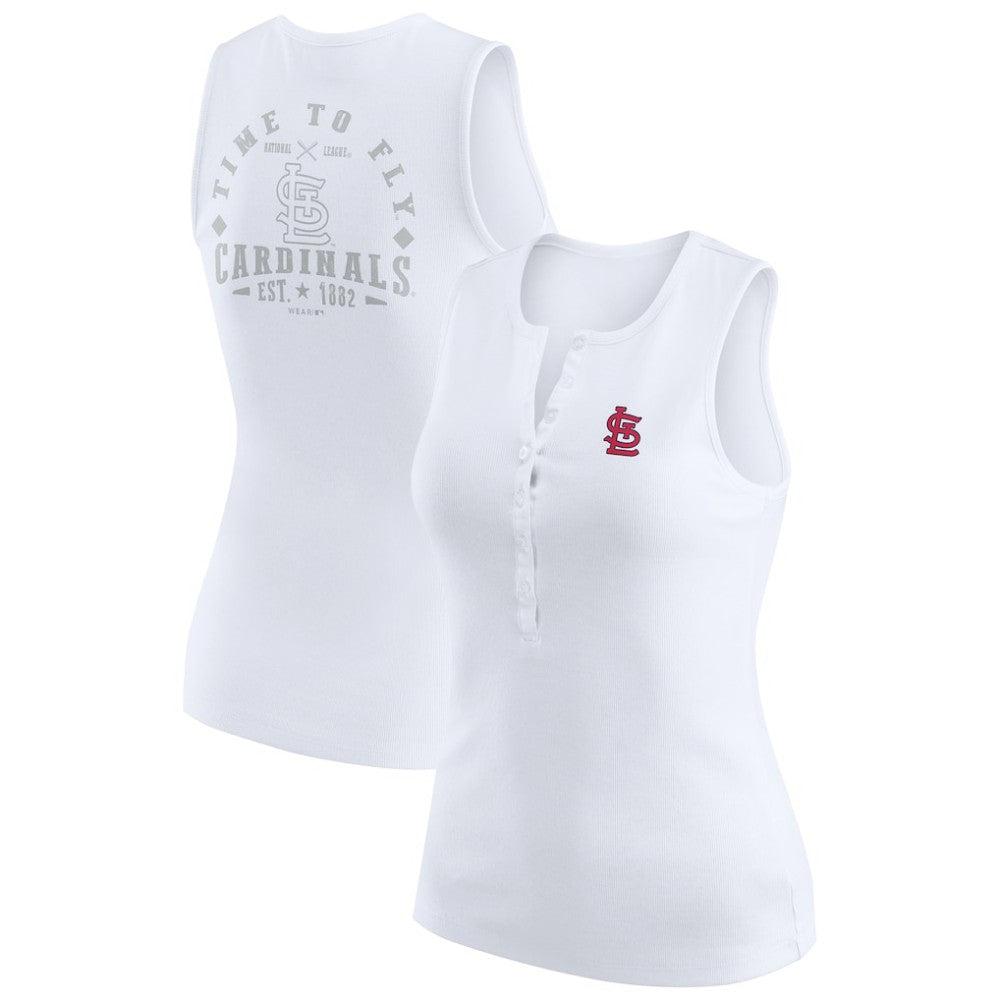 St. Louis Cardinals WEAR by Erin Andrews Women's Rib-Knit Henley Tank Top White